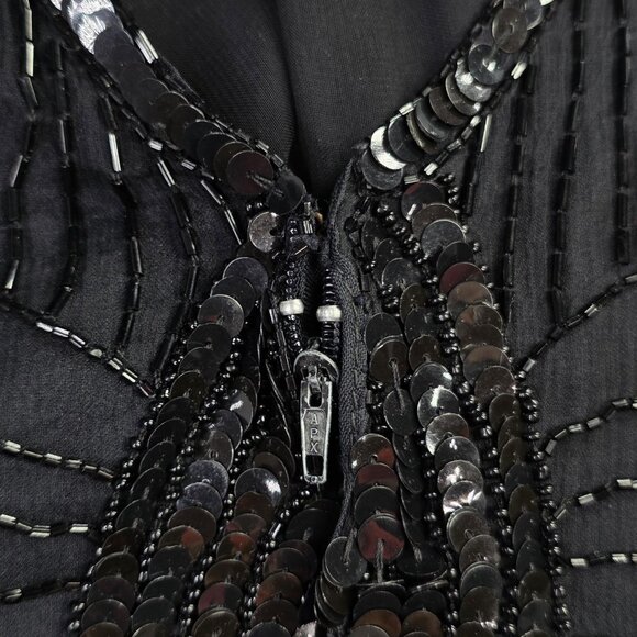 Vintage Pantagis Dress Womens Medium Black Silk Sequin Beaded Art Deco 80s Glam - Picture 9 of 14